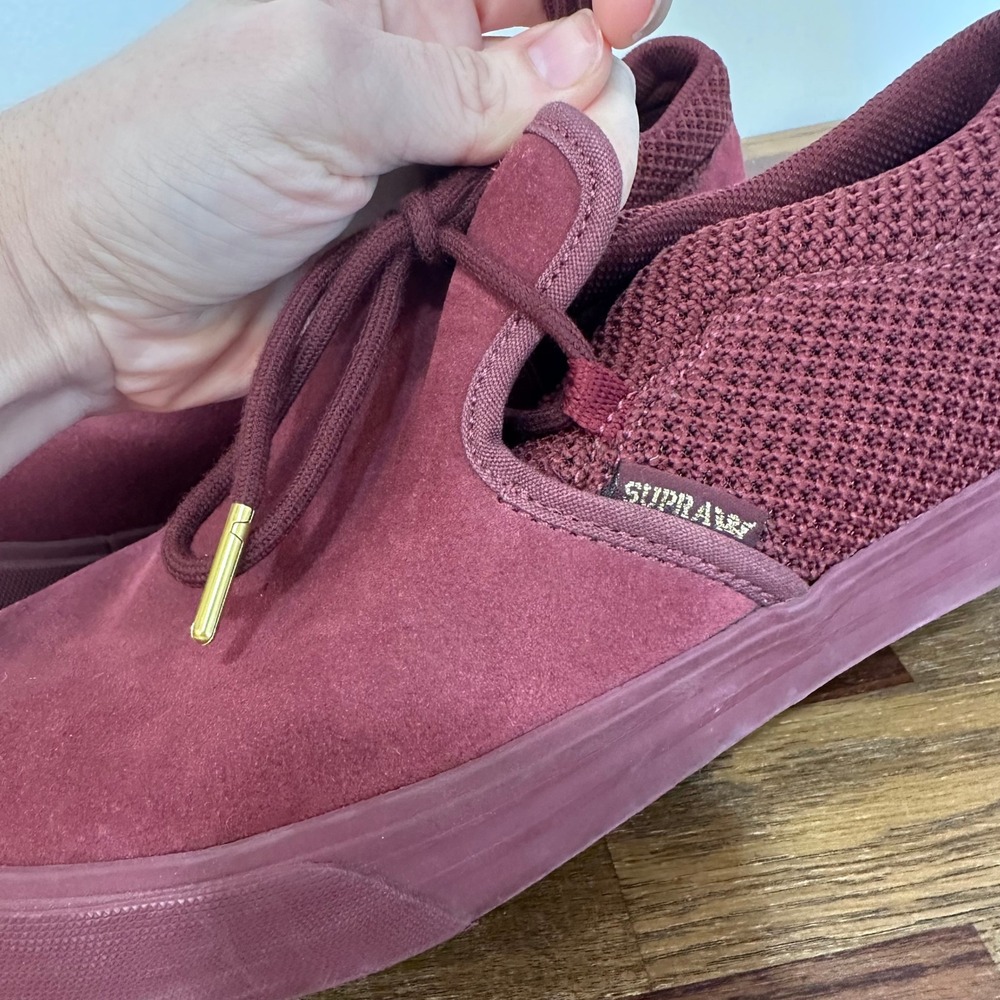 Supra Mens Sneakers 11 Burgundy Low Top Lace Slip On Streetwear Mesh - Picture 2 of 8